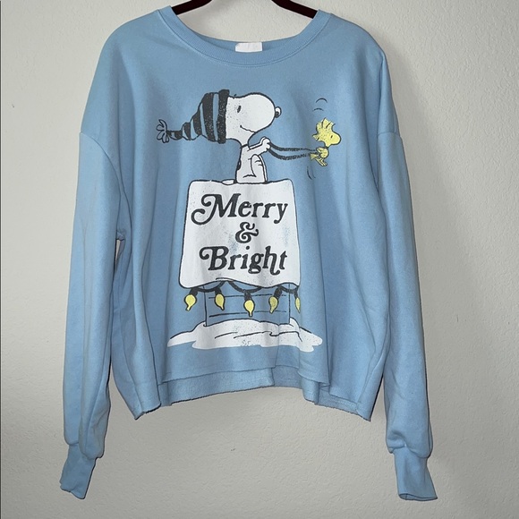 Peanuts Snoopy Woodstock Merry & Bright Graphic Oversized Sweatshirt Size Large - Picture 1 of 9